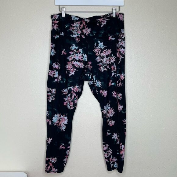 Gaiam Om Hiri Salutation High Waist Black Floral 7/8 Pockets Leggings Women XL - Picture 15 of 15